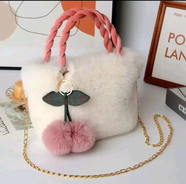 white fluffy  hand bag