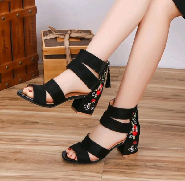 side  embroided mid heel shoe
