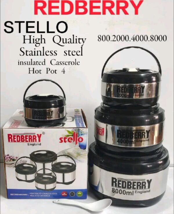 red berry  Stello hot pots  stainless  steel  with  lids