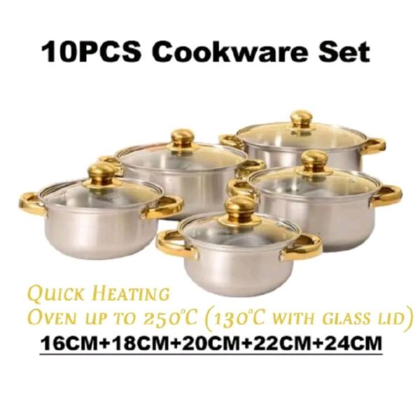 10pcs stainless  steel  non stick  cookware set pots sufuria