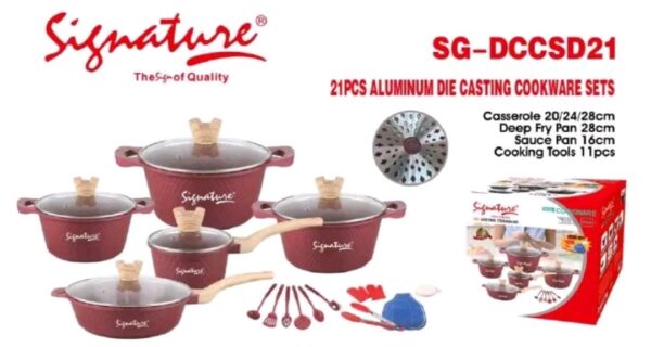 signature  21 pcs die-cast cookware  set ,cooking  pots  non stick  sufuria